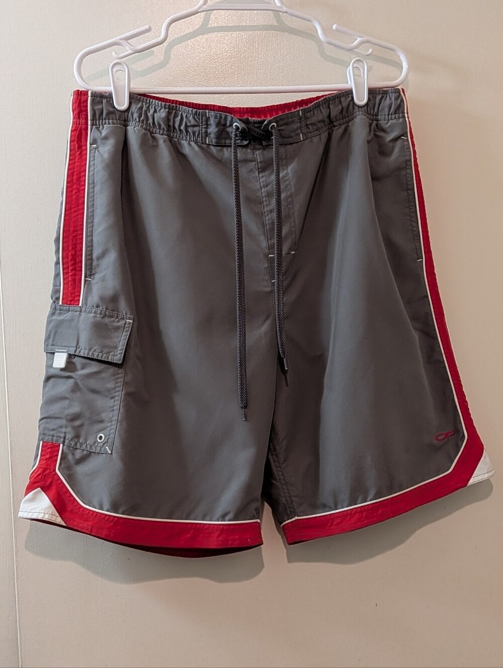 Men's OP Gray and Red Athletic Swim Shorts size L/G
